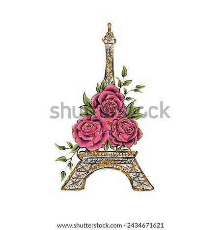 Eiffel Tower with roses Illustration 