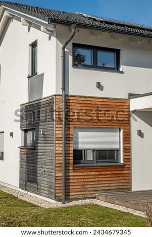 Modern property, entrance door with wooden cladding, showroom, industrial concept