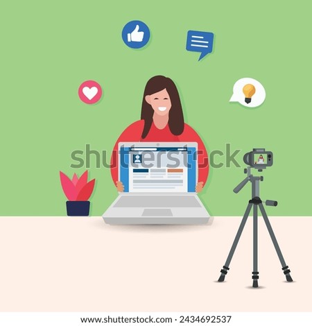 Content Creators Illustration Clip Art Design, Social Media Online live Video Stream, Web Camera Streaming, Production Development, Creative Concept And Premium Design Set. 