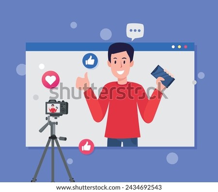 Content Creators Illustration Clip Art Design, Social Media Online live Video Stream, Web Camera Streaming, Production Development, Creative Concept And Premium Design Set. 