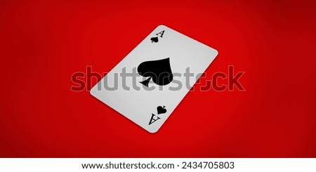 Ace of spades on red background. Poker playing card.