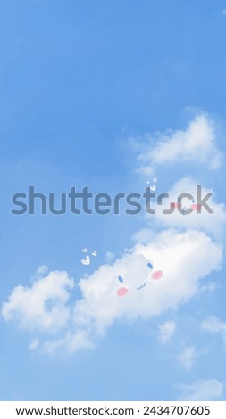 A picture of the sky and two clouds that have cute faces.