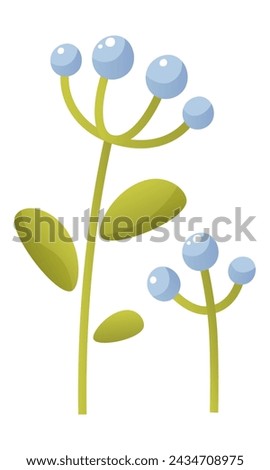 One bluebell flower, blue forget-me-nots against a white background. Large bud and inflorescence on a stem with green leaves. International Snowdrop Day. Vector botanical illustration.Flower clip art 