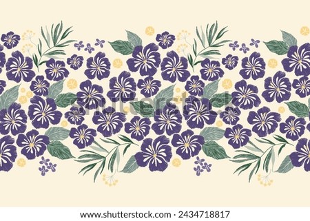 Flowers pattern seamless embroidery ethnic batik vintage Flower motifs paisley print template. Blue purple flowers ikat design hand drawn. Vector illustration.  Royalty-Free Stock Photo #2434718817
