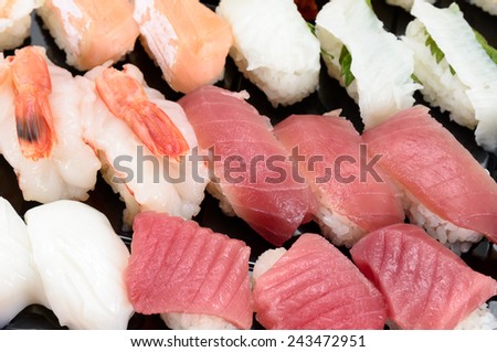 Sushi cuisine. Picture of Japanese traditional dishes.