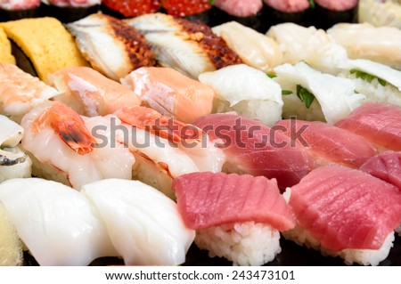 Sushi cuisine. Picture of Japanese traditional dishes.