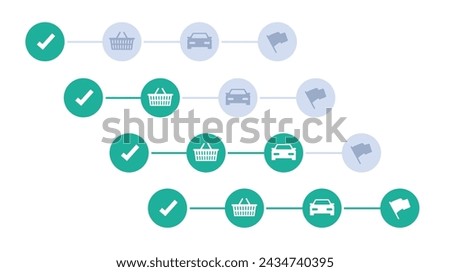 Order status bar online delivery process icons vector from supermarket grocery shops services graphic illustration, green courier progress tracking of consumer products shipment image clip art
