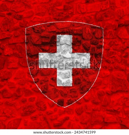 Flag and coat of arms of Swiss Confederation a textured background. Concept collage.