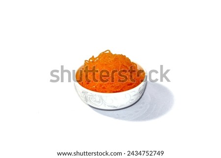 Coconut milk make delicious dessert with eggs put on white background with isolated picture.