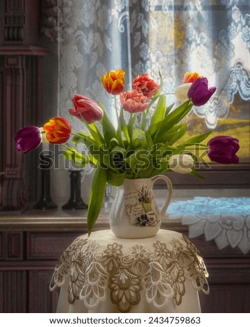 Bouquet of tulips in the interior