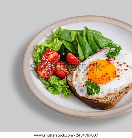 Egg toast with vegetables isolated
