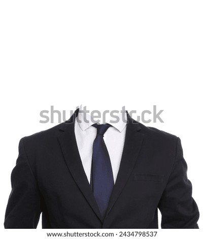 Outfit replacement template for passport photo or other documents. Office jacket, shirt and necktie isolated on white