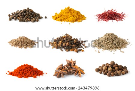 Different spices set on white background Royalty-Free Stock Photo #243479896