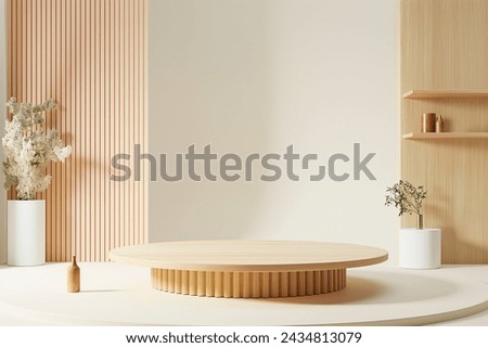 Modern and Minimalist Wooden Product Stage Display Royalty-Free Stock Photo #2434813079