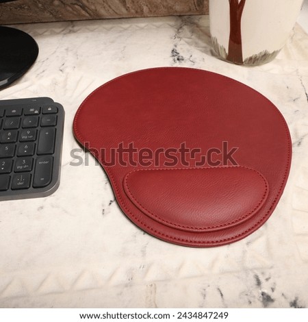 Leather mousepads in different colors. Concept shot, top view. C