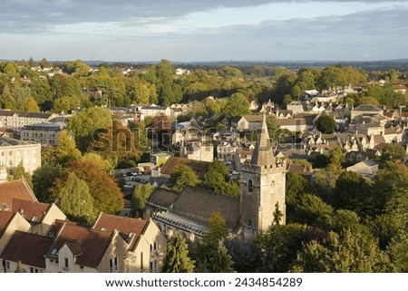 Beautiful townscape seen from a high vantage point - namely the landmark town of Bradford on Avon in Wiltshire England 