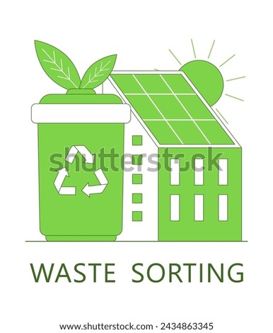 Environmental care concept. Waste pollution and recycling problem, nature care, green energy. Use clean green energy from renewable sources. Vector illustration.