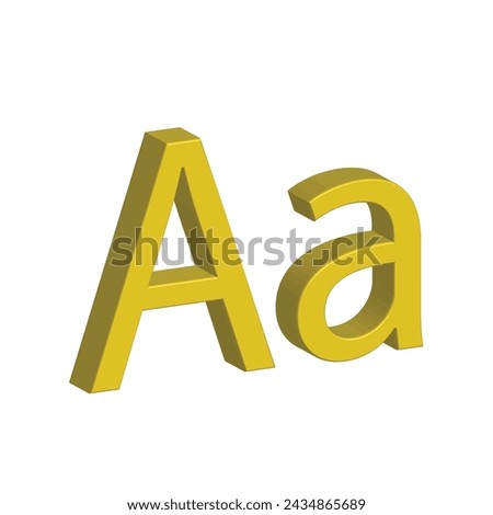 3D alphabet A in yellow colour. Big letter A and small letter a. Isolated on white background. clip art illustration vector