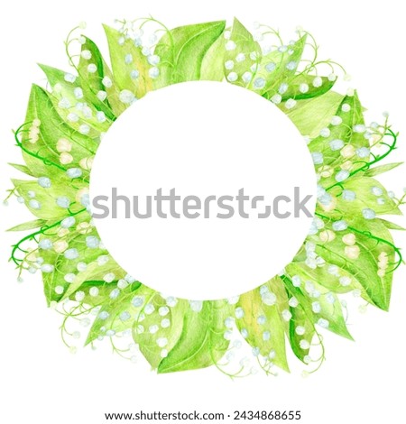 Lilies of the valley wreath, frame watercolor hand drawn