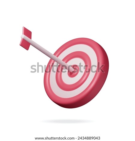 3D Target with Arrow in Center Icon Isolated on White. Render Dartboard with Arrow. Goal Setting. Smart Goal. Business or Finance Target Concept. Achievement and Success. Vector Illustration
