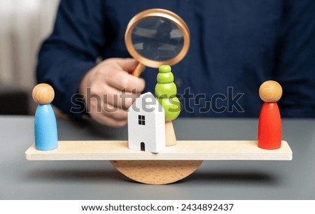 Judging who owns the house. legal consultation. determine ownership. real estate law. Conflict upon entering into inheritance. Divorce proceedings and division of property. Royalty-Free Stock Photo #2434892437