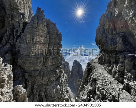 Climber's Paradise: Dolomite Via Ferrata Adventure in Adamello Brenta, Bocchette, Dolomites Royalty-Free Stock Photo #2434901305