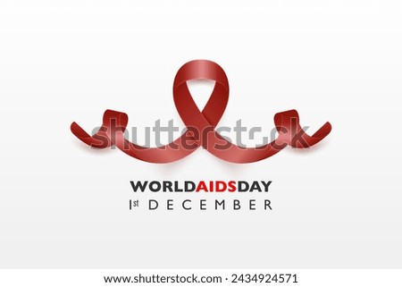 World AIDS Day Banner. AIDS Awareness Red Silk Ribbon on a White Background. AIDS Day Concept. Design Template for 1st December Poster, Placard, Card, AIDS Awareness