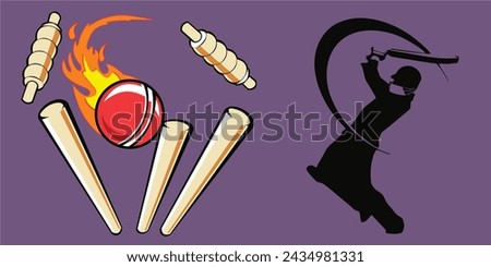 Cricket wickets and ball logo with a batsman. Cricket Player Logo Design Vector Illustration. Cricket championship logo.Cricket Team Logo Royalty-Free Stock Photo #2434981331