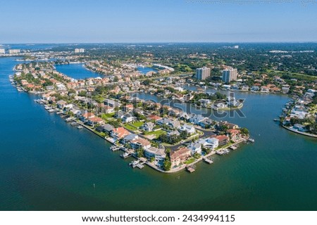 Drone view of luxury coastal Florida intracoastal neighborhood view Royalty-Free Stock Photo #2434994115