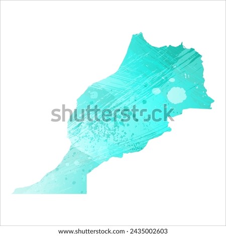 High detailed vector map. Morocco. Watercolor style. Turquoise color. Bright blue color.