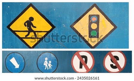 "Rambu lalulintas" traffic signs. Prohibition signs, guidance signs and command signs