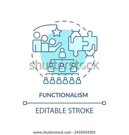 Functionalism soft blue concept icon. Theory of social stratification. Social hierarchy. Team collaboration. Round shape line illustration. Abstract idea. Graphic design. Easy to use