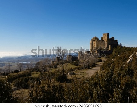 View of the castle and wall of Loarre (Huesca). Aragon. Spain	