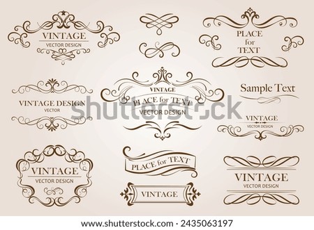 Ornate frames and borders. Floral elements for design of monograms, invitations, frames, menus, labels and websites. Vintage vector set. 