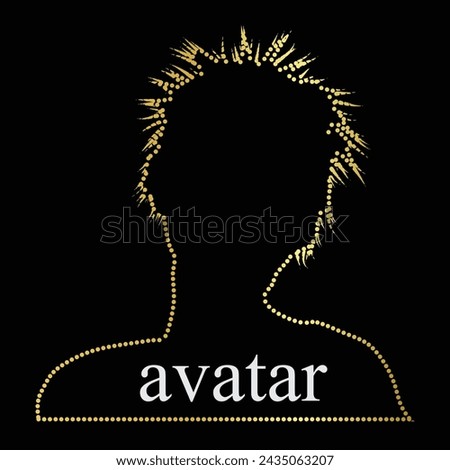 Multipurpose luxury golden color people face avatar outline dot icons logo design template. Vector illustration with black background.