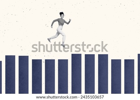 Creative collage picture young running girl forward direction reach goal persistence self development drawing background