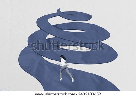 Photo collage picture creative image running woman spiral road way determined inspiration reach destination target goal drawing background