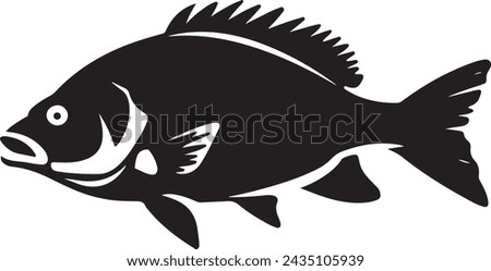 A black silhouette of a Bass fish clip art