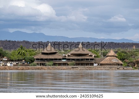 Kenya - Naviasha lake. It is a freshwater lake outside the town of Naivasha in Nakuru County, north-west of Nairobi. Lake cruise by boat. Settlements around the lake.
