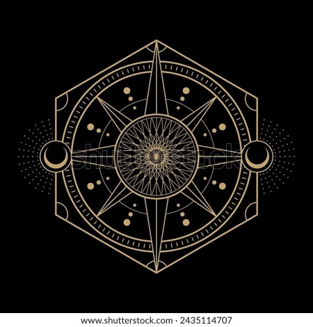 mysterious golden magical hexagonal logo vector design Royalty-Free Stock Photo #2435114707