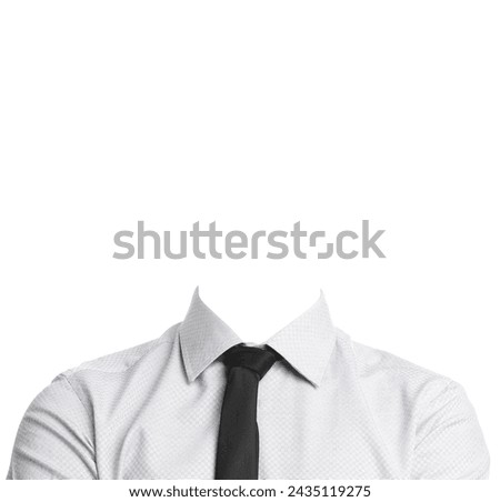Outfit replacement template for passport photo or other documents. Shirt with necktie isolated on white