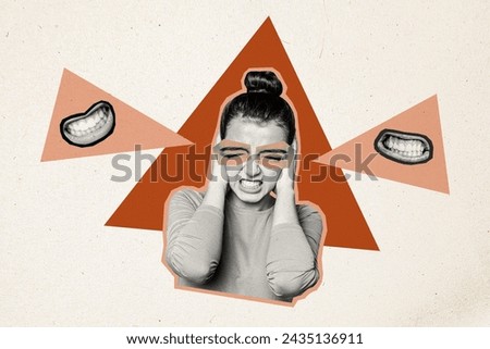 Sketch image composite artwork photo collage of silhouette young stressed lady burnout emotions cover ears tired of noise bad news Royalty-Free Stock Photo #2435136911