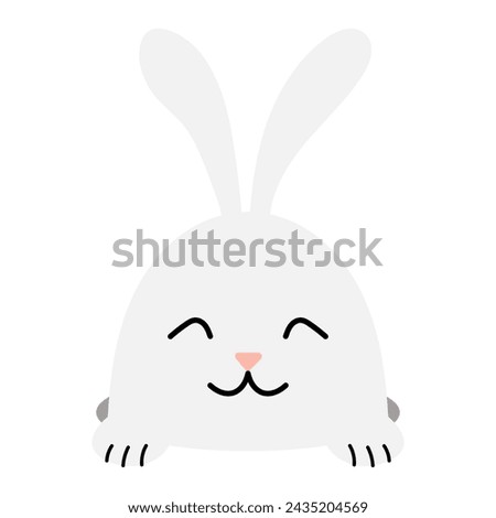 Cute Easter bunny, rabbit, hare looking out of the hole illustration. Hand drawn cartoon character, isolated vector. Flat style design. Holiday clip art, seasonal card, banner, poster, element