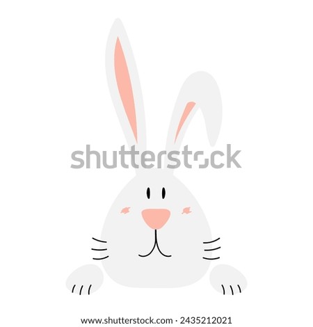 Cute Easter bunny, rabbit, hare face cartoon character illustration. Hand drawn style flat design, isolated vector. Holiday clip art, seasonal card, banner poster, element