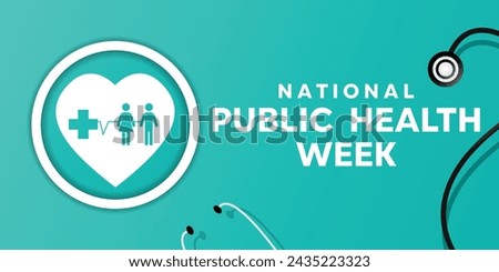National Public Health Week. Hearts, people, stethoscopes and more. Great for cards, banners, posters, social media and more. Easy blue background.