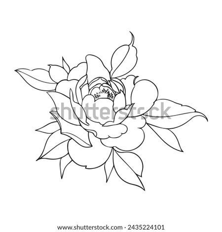 Vector illustration of peony flower graphic design,art tattoo sketch,use in print,hand drawing