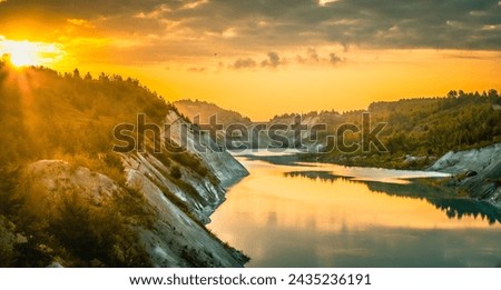 Chalk quarries in Belarus, sunset time.