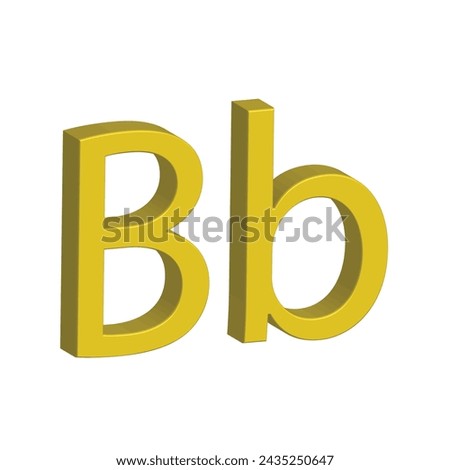 3D alphabet B in yellow colour. Big letter B and small letter b. Isolated on white background. clip art illustration vector