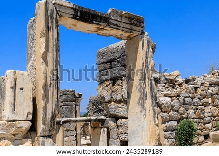 Antique stone arch. Background with selective focus and copy space for text