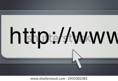Website, cursor and url of search bar on computer screen for information, worldwide surfing and server. Homepage, html or webpage address for browsing, research download and online portal on internet